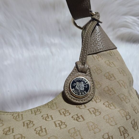 Vintage Dooney & Bourke Monogram Canvas Leather Hobo Shoulder Bag - Picture 6 of 12